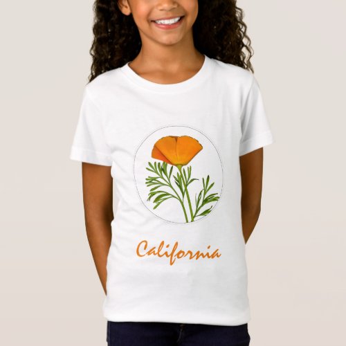 California Poppy in a Circle California Text T_Shirt