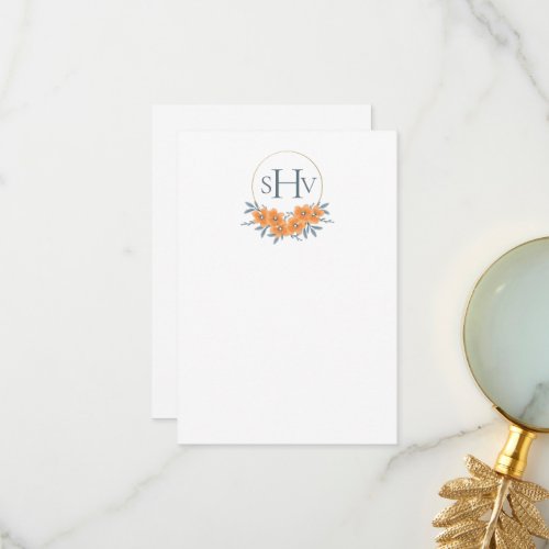 California Poppy Monogrammed Flat Thank You Card