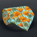 California poppy neck tie<br><div class="desc">Hand-drawn pattern with California poppies</div>