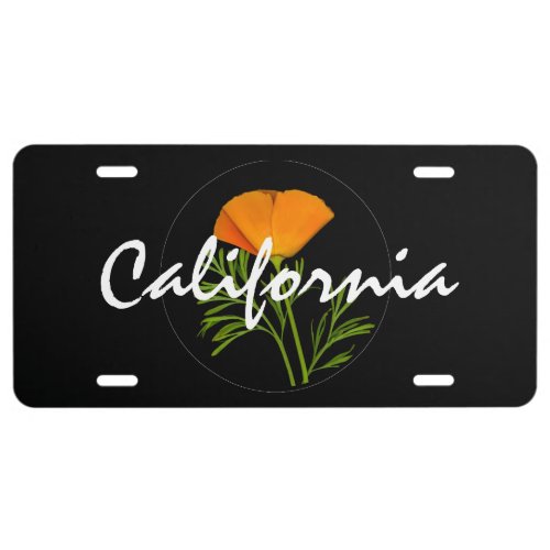 California Poppy on Black with California text License Plate