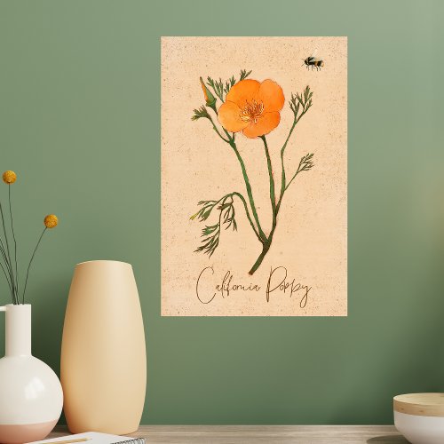 California Poppy Orange Botanical Wildflower Canvas Print
