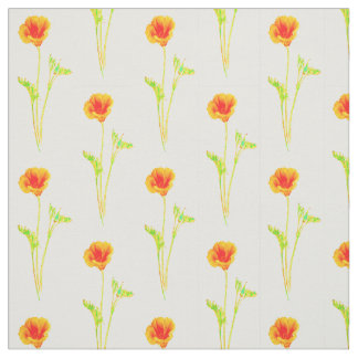 California Poppy Orange Flower Pattern Fabric