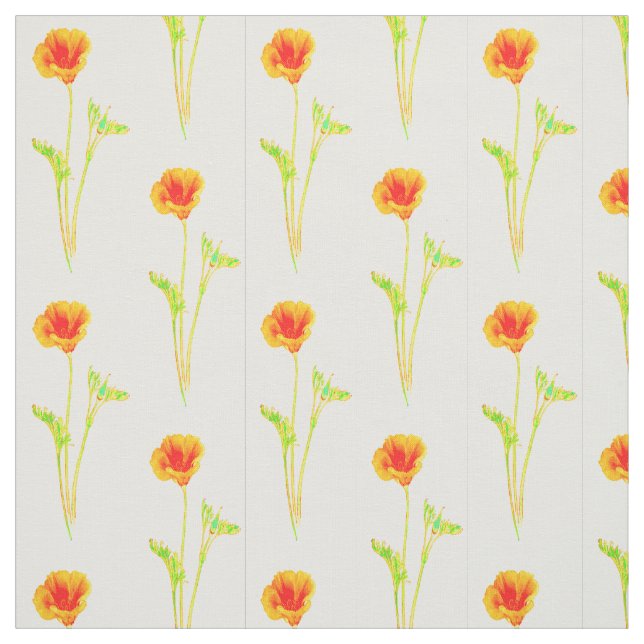 California Poppy Orange Flower Pattern Fabric (Swatch)