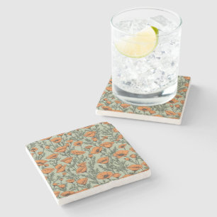 California Poppy Orange Flower pattern Stone Coaster