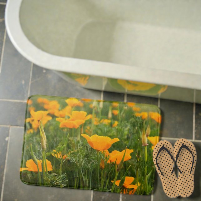 California Poppy Patch Photograph Bathroom Mat (Close-up photograph of California poppies bath mat. )
