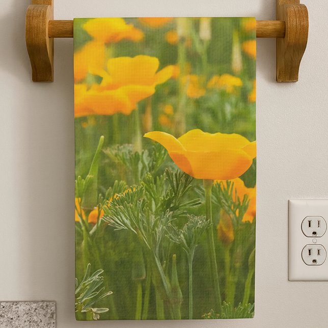California Poppy Patch Photograph  Kitchen Towel (Kitchen towel front in vertical format)