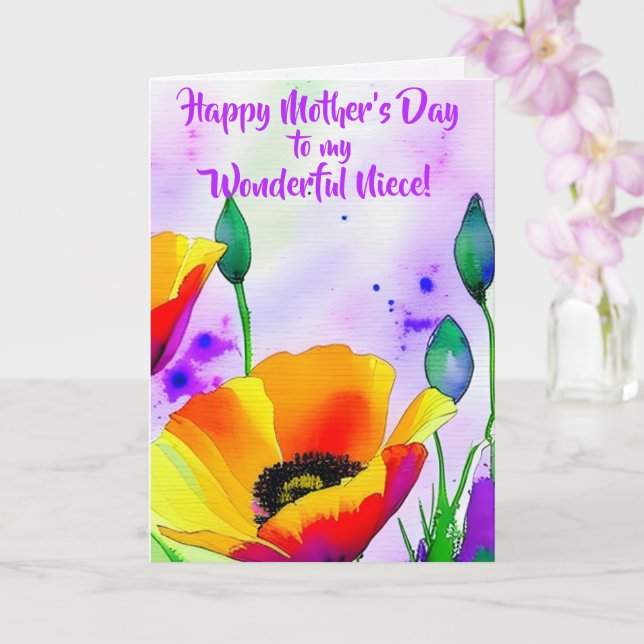 California Poppy Personalized Niece Mother's Day Card (Orchid)