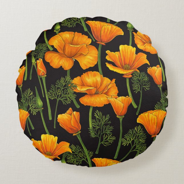 California poppy round pillow (Front)