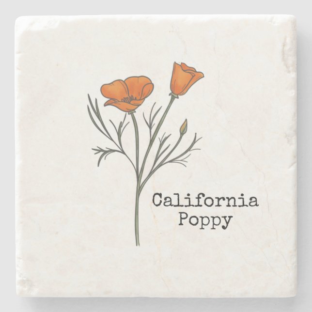 California Poppy Stone Coaster (Front)