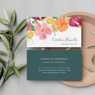 California Poppy   Watercolor Floral Business Card