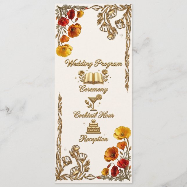 California Poppy Wedding Program Card (Front)