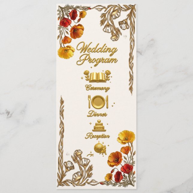 California Poppy Wedding Program Card (Front)