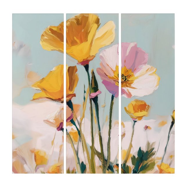 California Poppy Wild Flower Wall Art Triptych (Front)