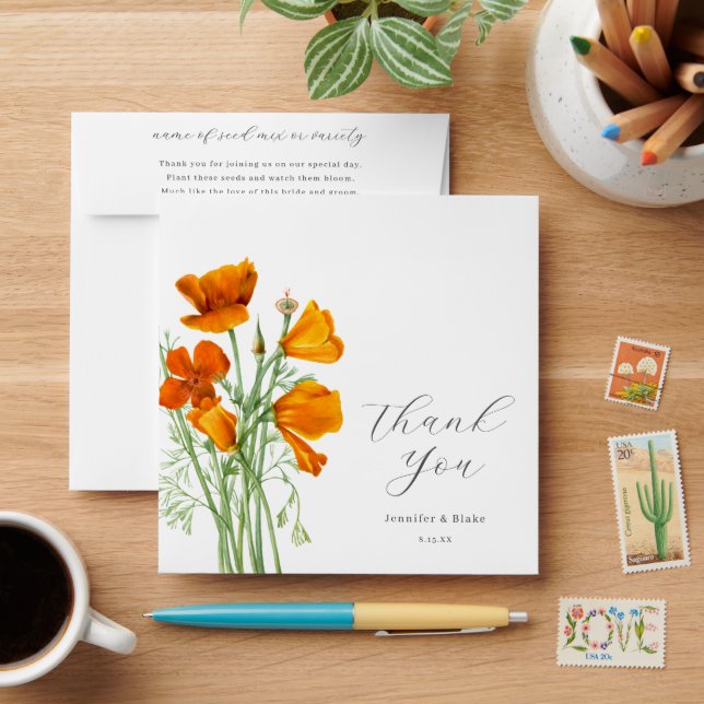 California Poppy Wildflower Wedding Seed Favor Envelope (Desk)