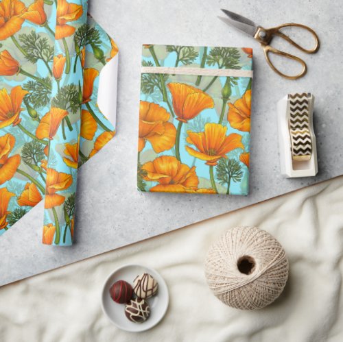 California poppy wrapping paper