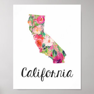 California Print, Floral California Map Poster