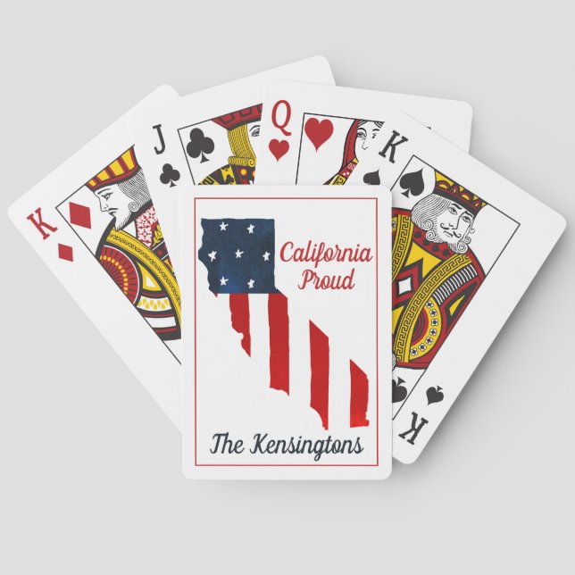 California Proud USA American Flag Watercolor Poker Cards (Back)