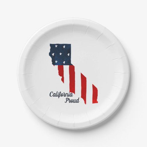 California Proud USA Bold Watercolor American Flag Paper Plates