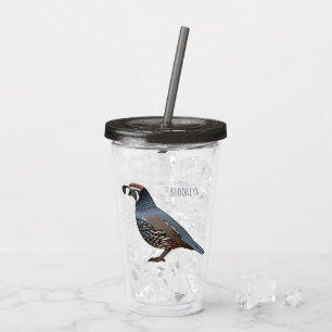 California quail bird cartoon illustration acrylic tumbler