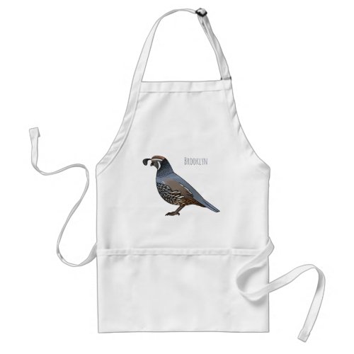 California quail bird cartoon illustration  adult apron