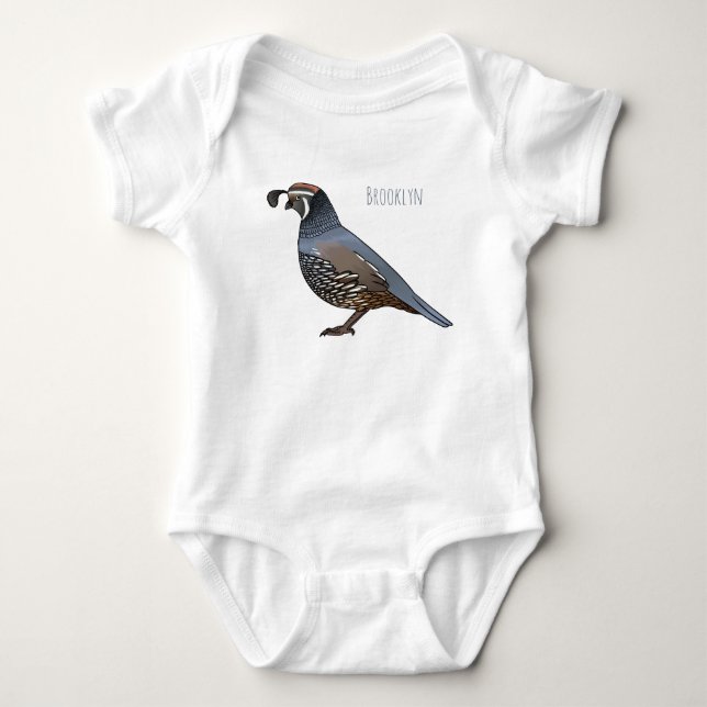 California quail bird cartoon illustration baby bodysuit (Front)