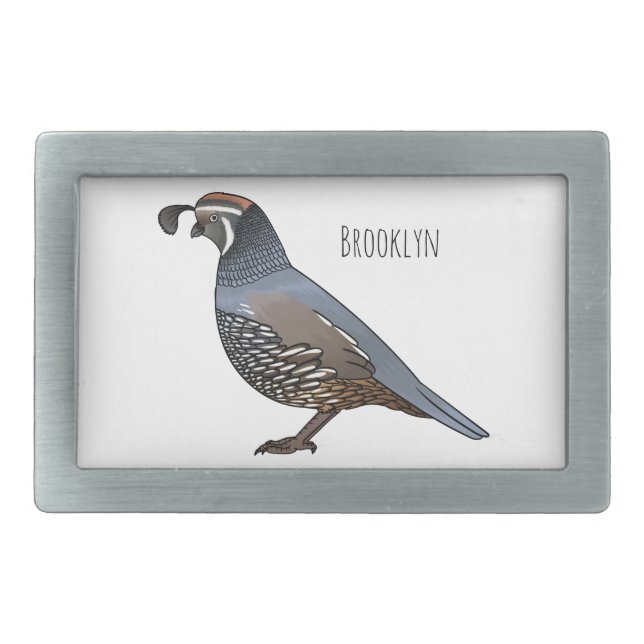 California quail bird cartoon illustration  belt buckle (Front)