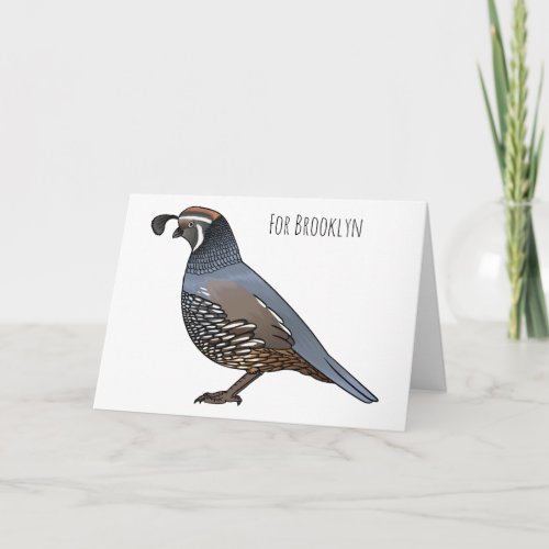 California quail bird cartoon illustration card