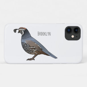 California quail bird cartoon illustration  iPhone 11 case