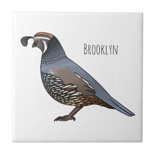 California quail bird cartoon illustration  ceramic tile