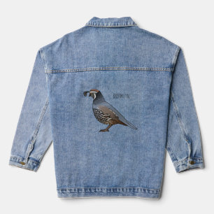 California quail bird cartoon illustration denim jacket
