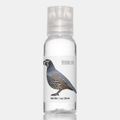 California quail bird cartoon illustration  hand sanitizer