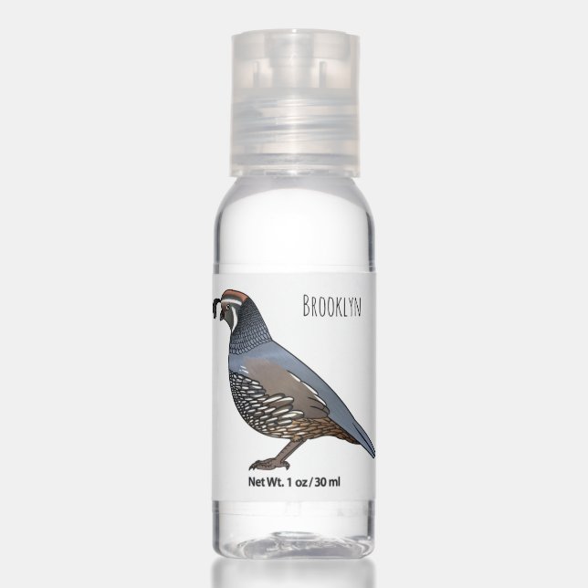 California quail bird cartoon illustration  hand sanitizer (Front)