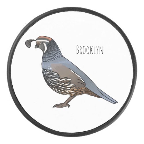 California quail bird cartoon illustration  hockey puck