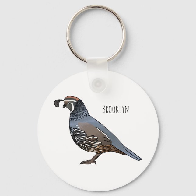 California quail bird cartoon illustration  keychain (Front)