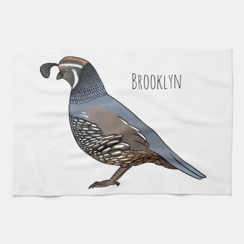 California quail bird cartoon illustration kitchen towel