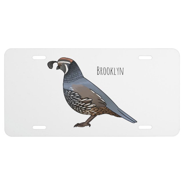 California quail bird cartoon illustration  license plate (Front)