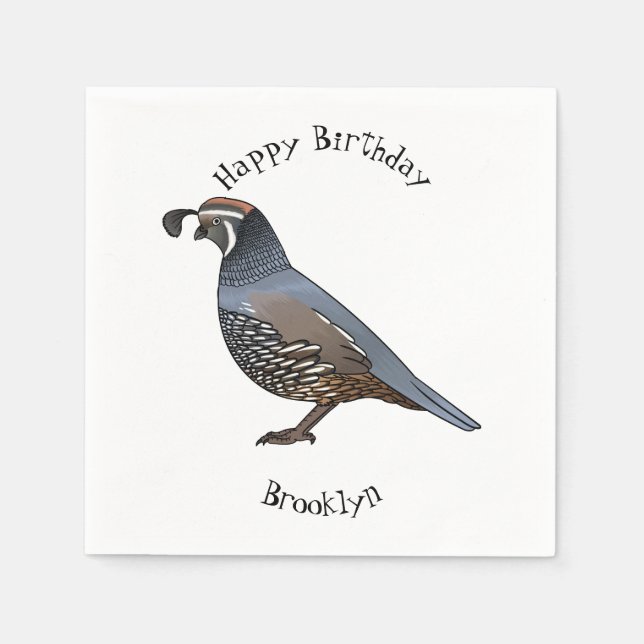 California quail bird cartoon illustration napkins (Front)