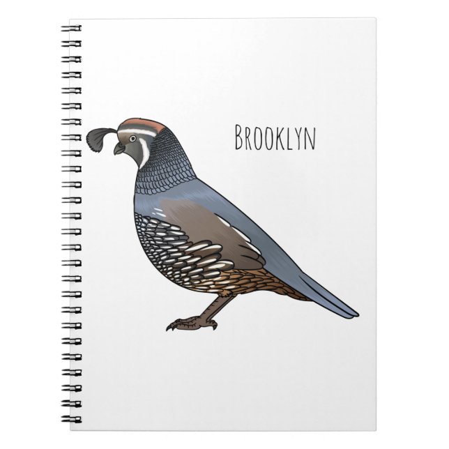 California quail bird cartoon illustration  notebook (Front)
