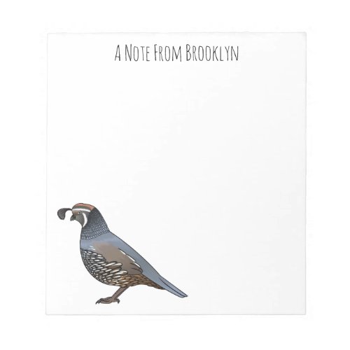 California quail bird cartoon illustration  notepad