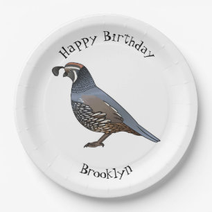 California quail bird cartoon illustration paper plates