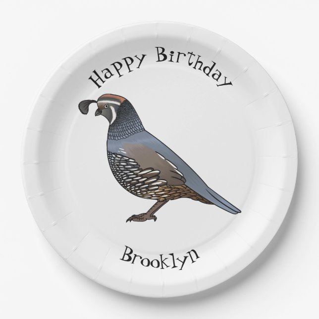 California quail bird cartoon illustration paper plates (Front)