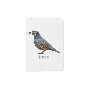 California quail bird cartoon illustration passport holder