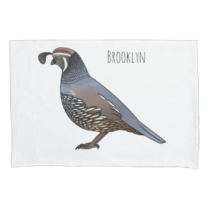 California quail bird cartoon illustration pillow case