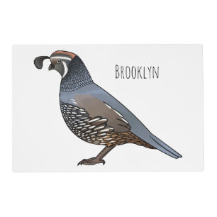California quail bird cartoon illustration placemat