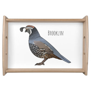 California quail bird cartoon illustration serving tray