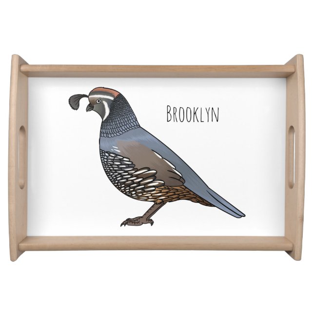 California quail bird cartoon illustration  serving tray (Front)