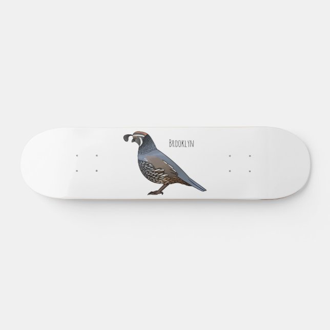 California quail bird cartoon illustration  skateboard (Horz)