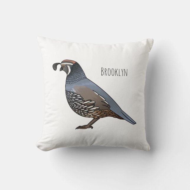 California quail bird cartoon illustration throw pillow (Front)