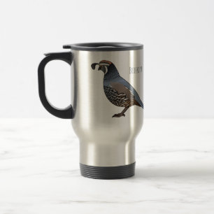 California quail bird cartoon illustration  travel mug