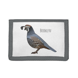 California quail bird cartoon illustration trifold wallet